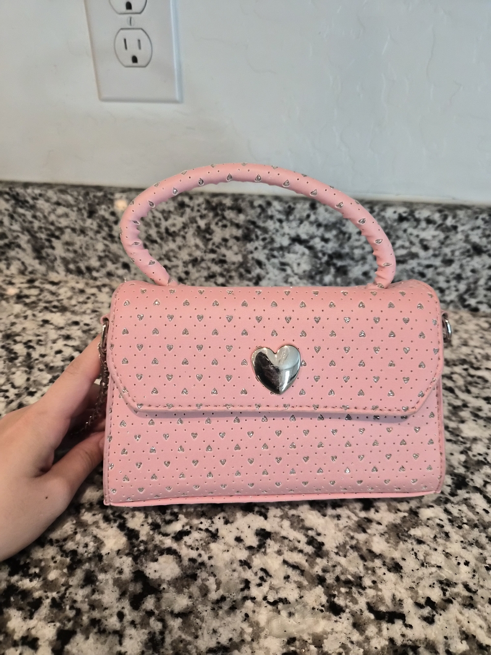 Pink Heart Accent Top-Handle Women's Bag